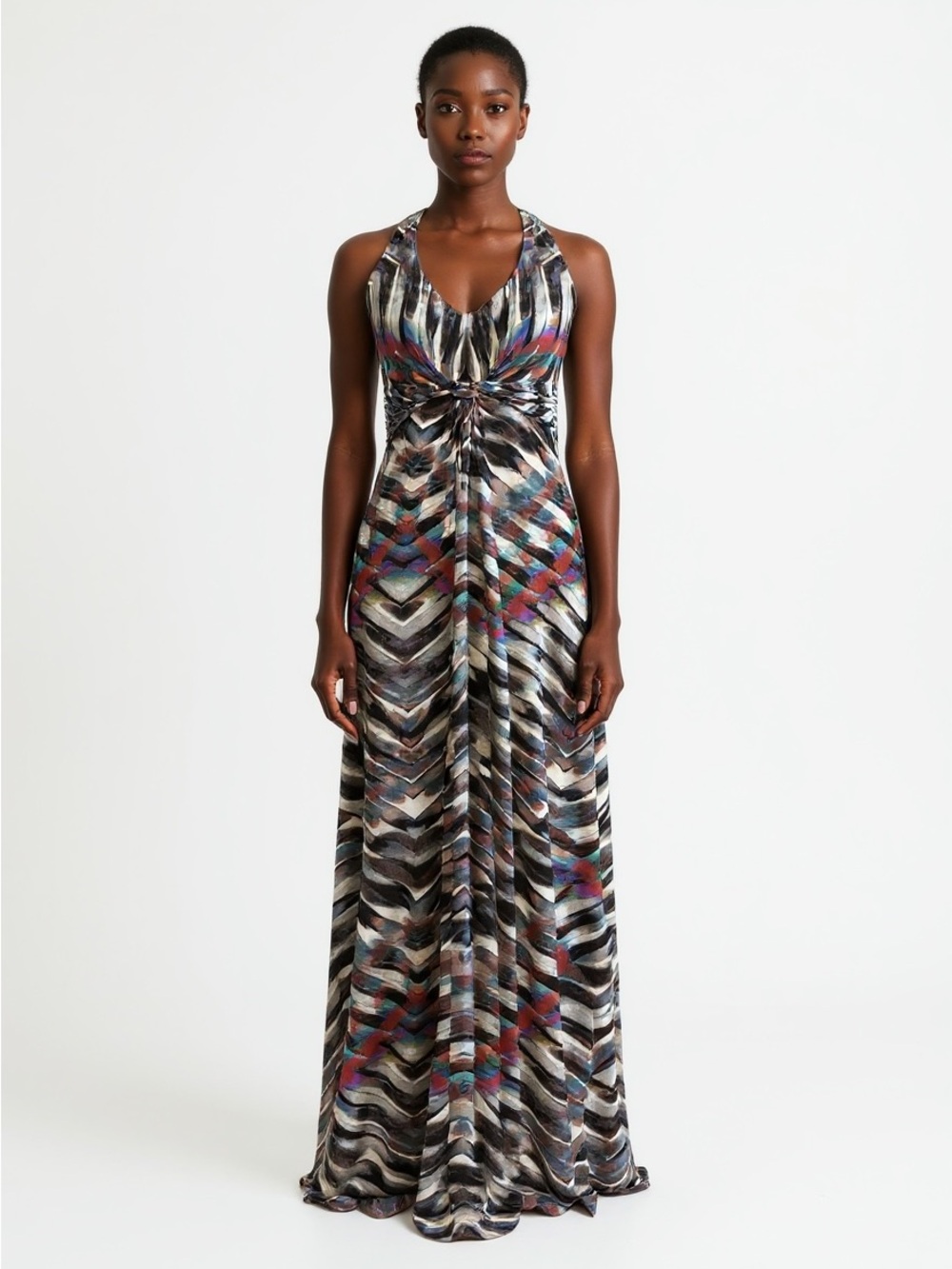 Jessica Simpson Print Jersey Halter Maxi Dress